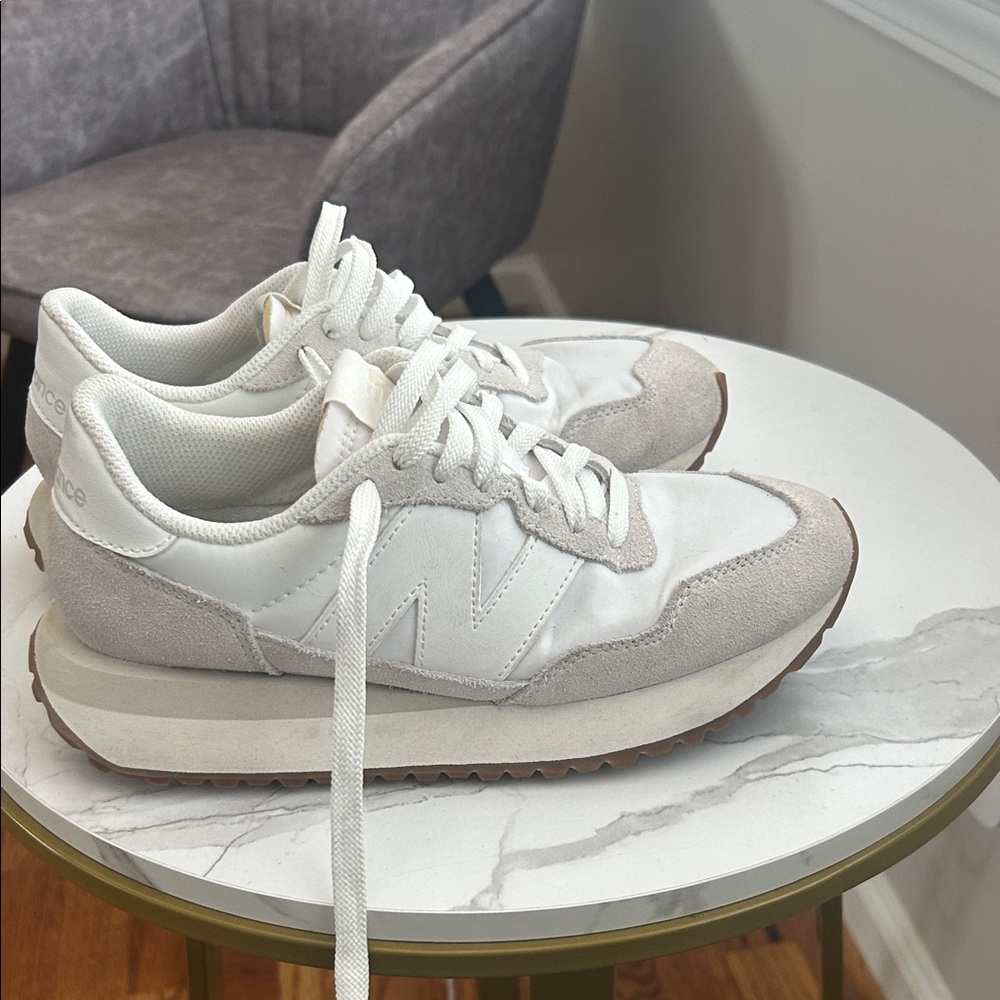 New Balance Women's Cream and White Sneakers